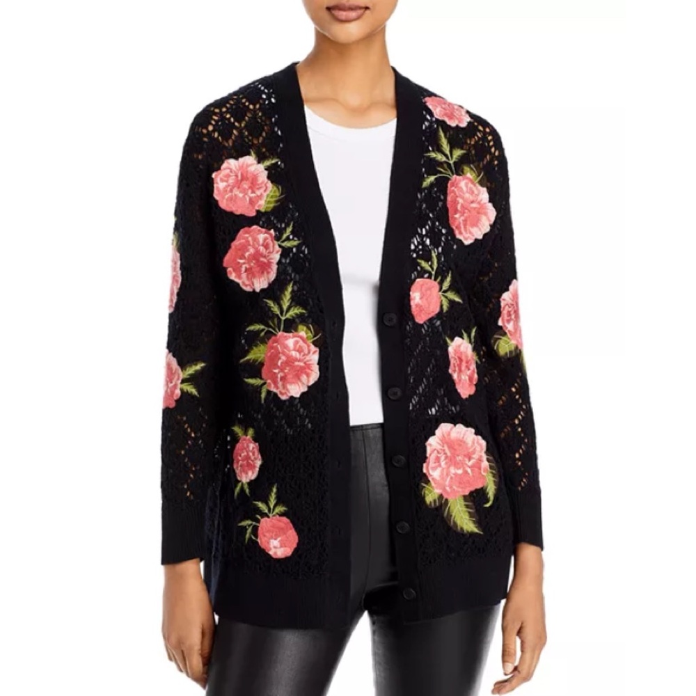 Alice + Olivia Bradford Embroidered Grandpa Floral Cardigan XS - Picture 4 of 11